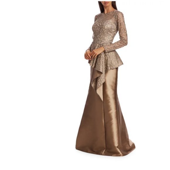 Teri Jon Lace & Gazar A-line Champagne Gown. - Picture 5 of 5